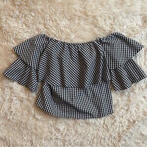 WAYF Gracie off the shoulder top black and white checkered size XS NWT